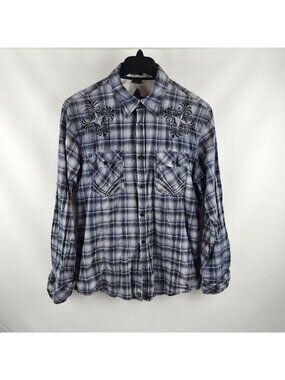 Roar Shirt Mens XXL Button Up Black Gray White Embroidery Club Wear